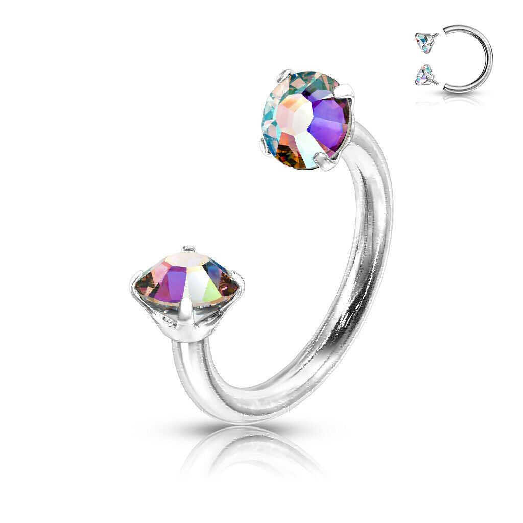 1pc Prong Set Gems Circular Barbell Horseshoe Lip Nipple Septum Ring 16g