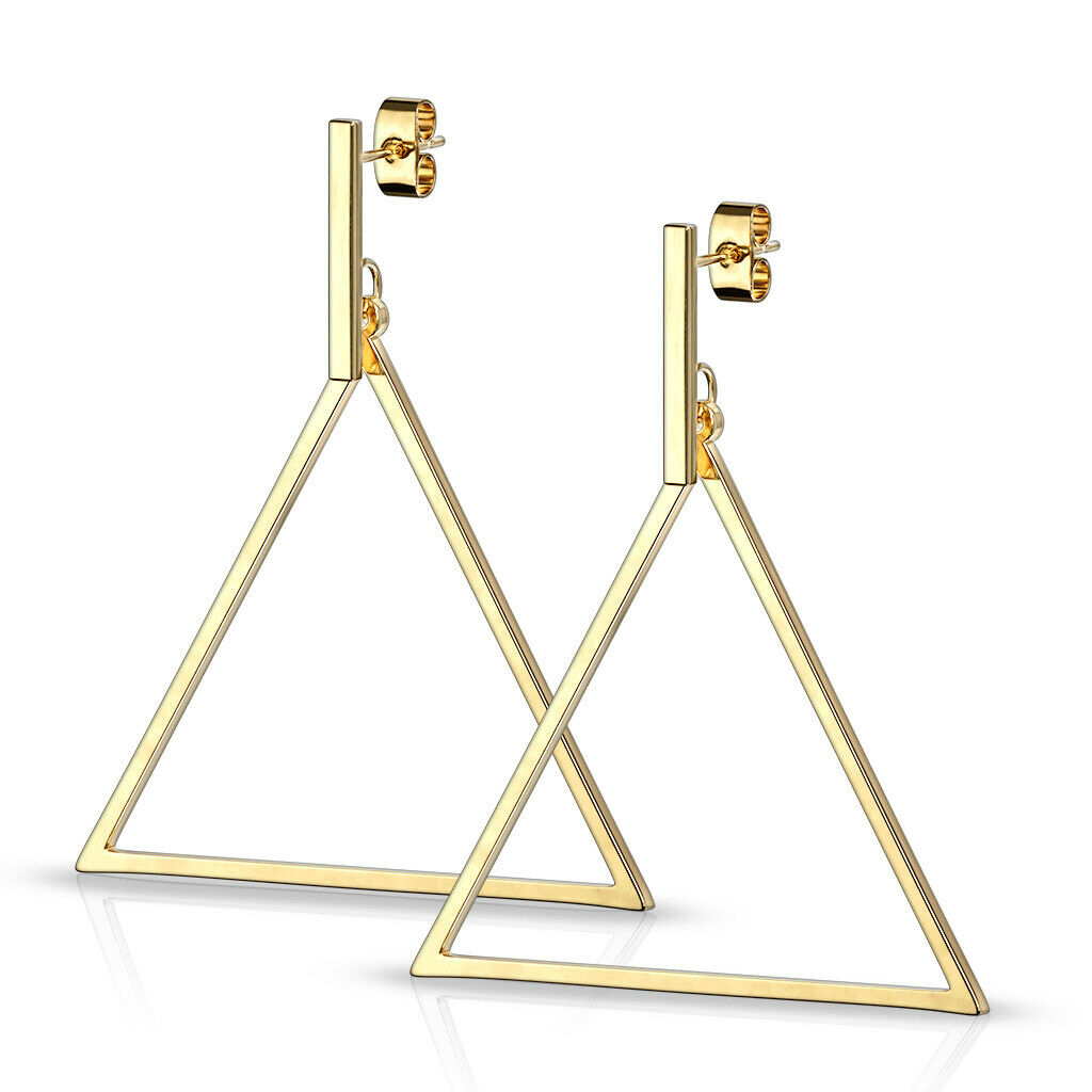 PAIR of Bar & Triangle Dangle 20g Earrings Studs Stainless Steel