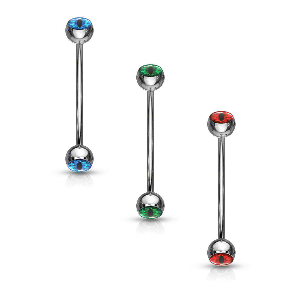 1pc Snake Eye Piercing Curved Barbell Tongue or Eyebrow Ring Snakes Eyes