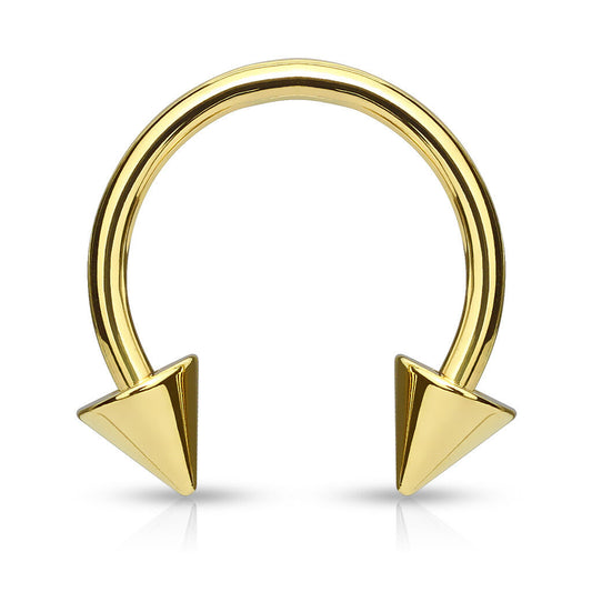 1pc Gold Spiked Circular Barbell Horseshoe Septum, Nipple, Eyebrow Ring Spike