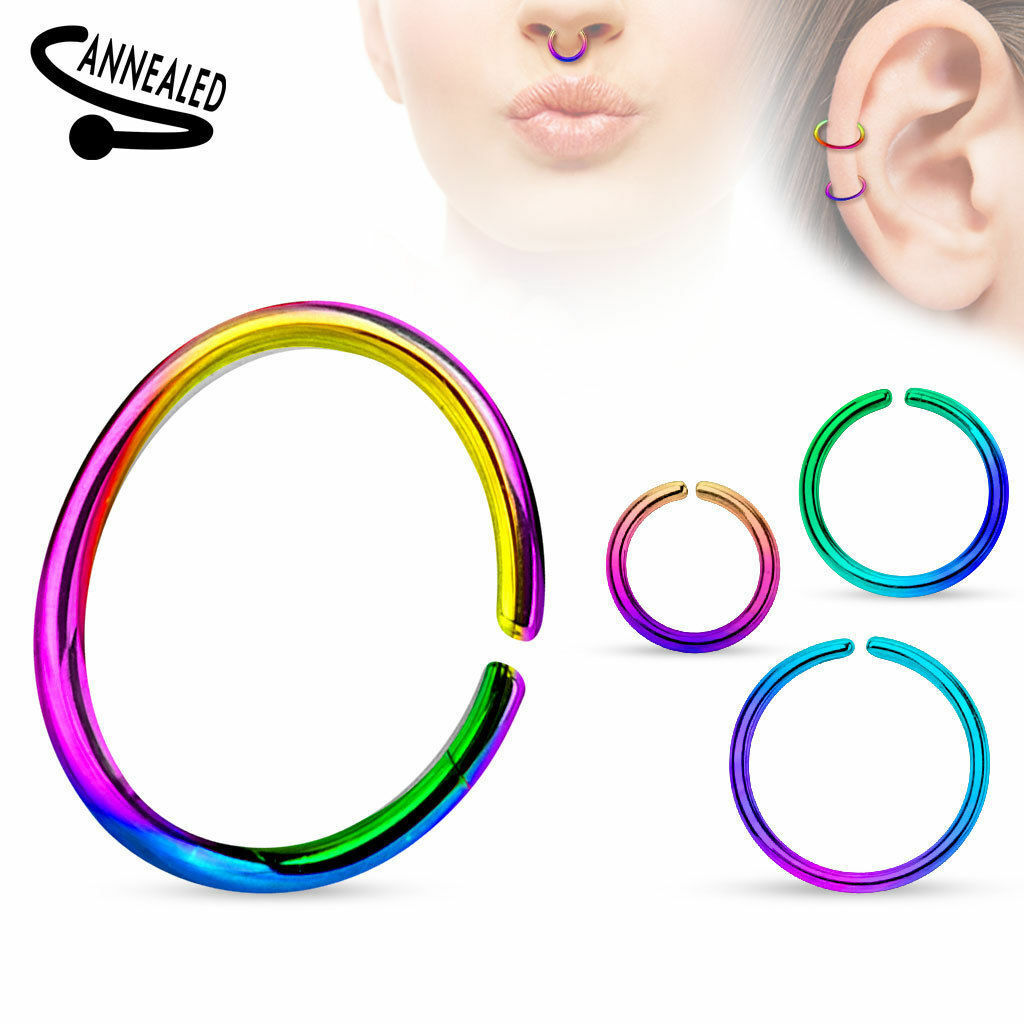8pc Value Pack Titanium Anodized Annealed Cartilage Tragus Septum Nose Hoop Ring