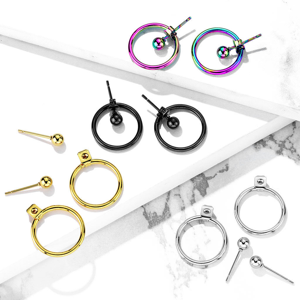 PAIR of Ball End IP Stainless Steel 20g Earrings w/ Hoop Back