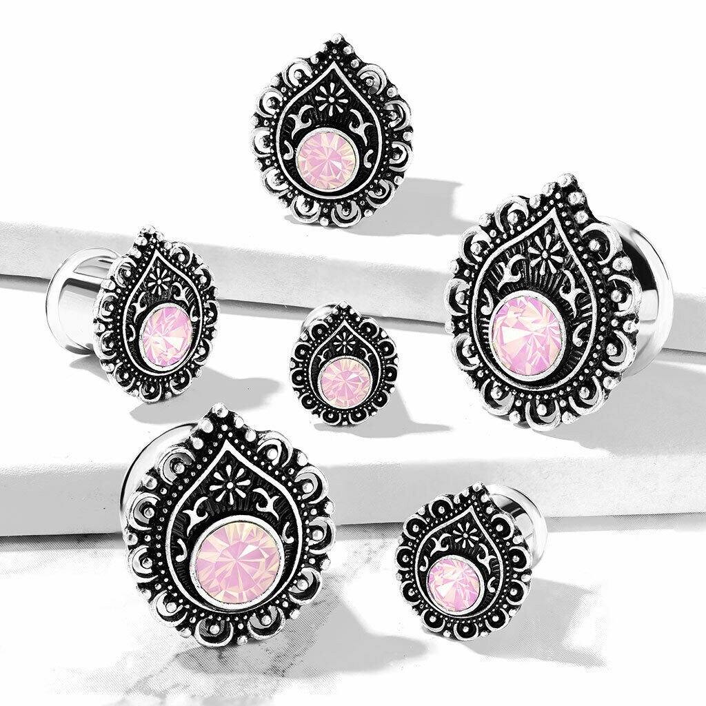 PAIR Opalite Stone Teardrop Tunnels Surgical Steel Plugs Earlet Tear Drop Gauges