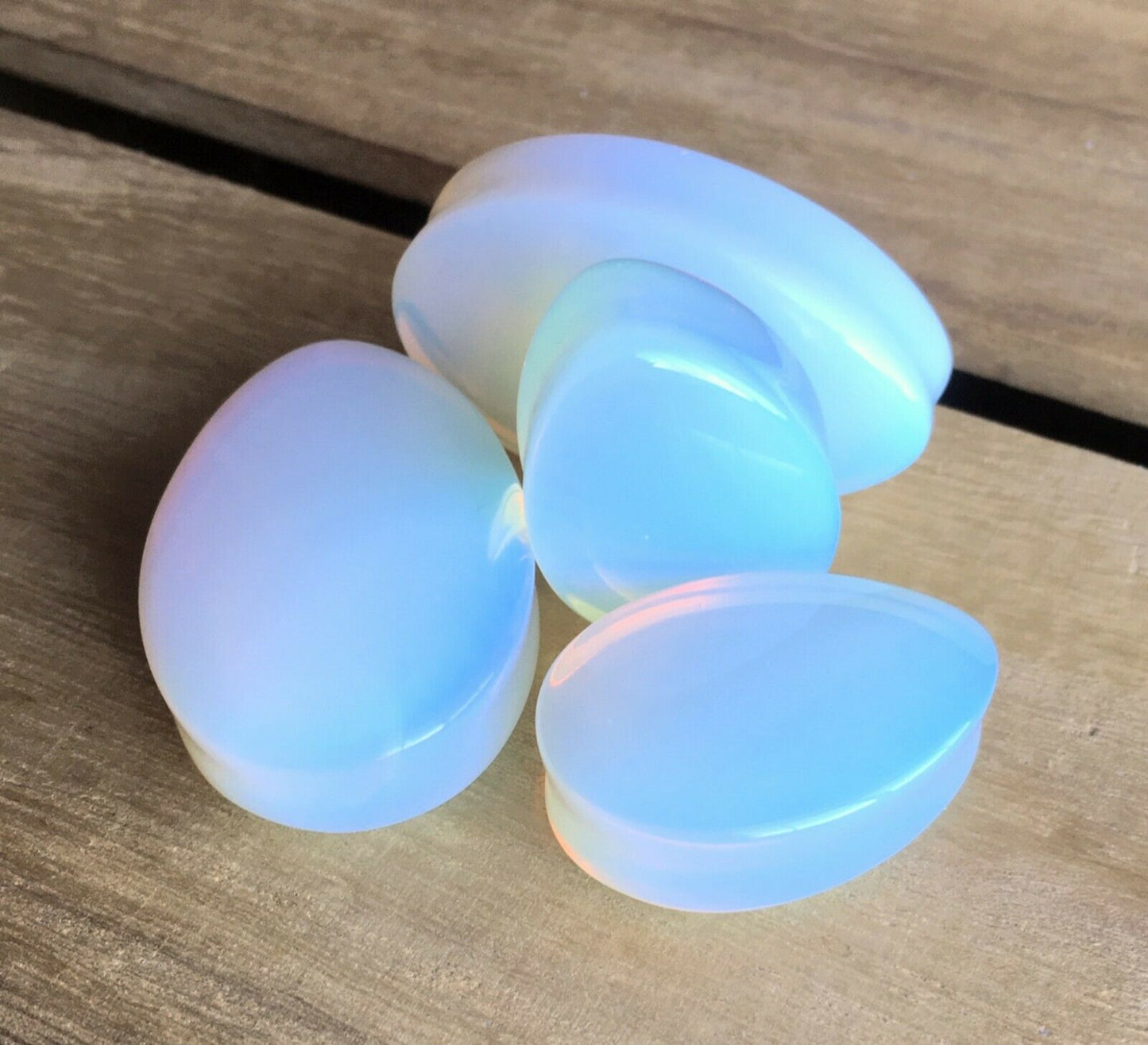 PAIR Teardrop Opalite Stone Plugs Opalescent Tear Drop Ear Piercing Gauge