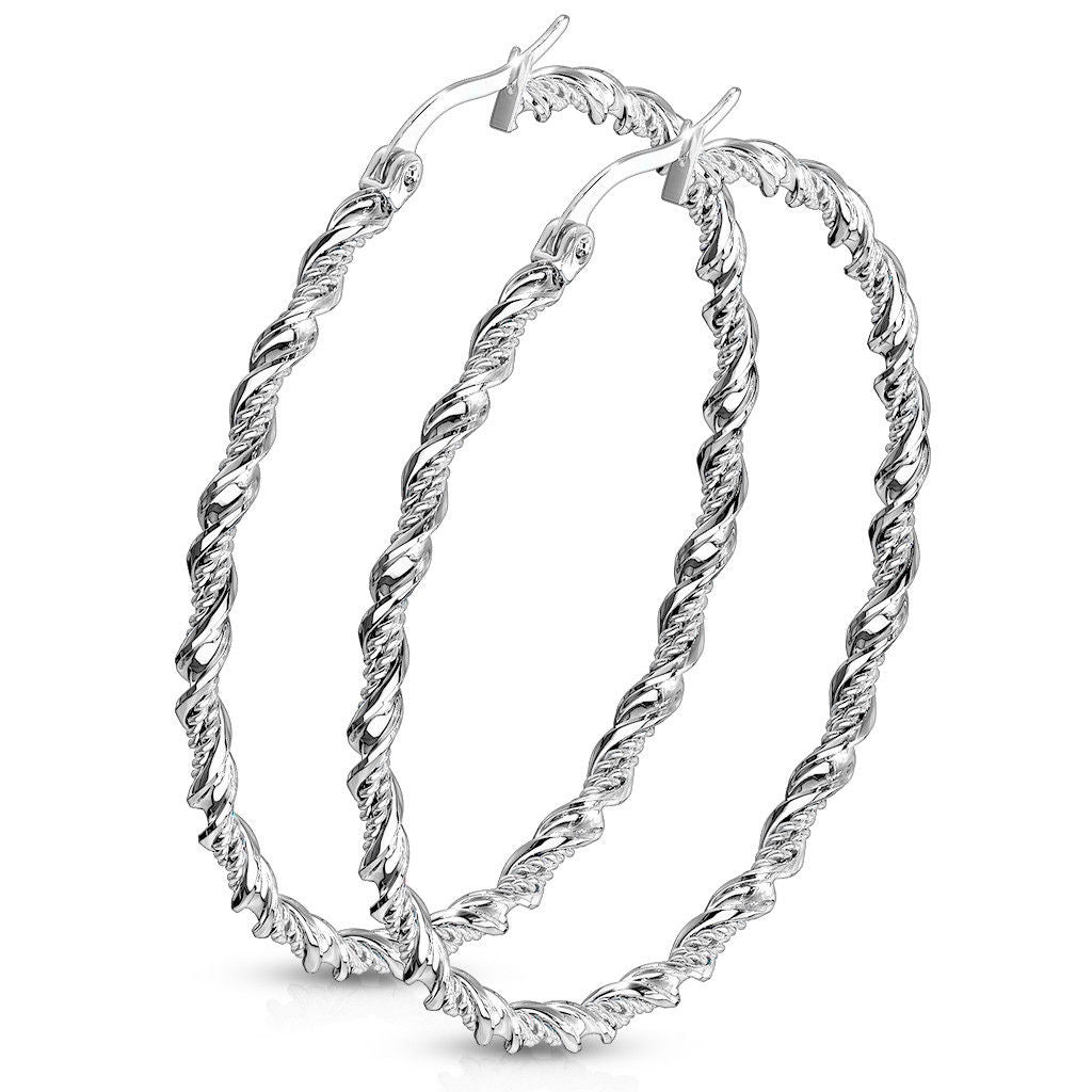 PAIR of Braided Twist Style Hoop Earrings 22g Stainless Steel