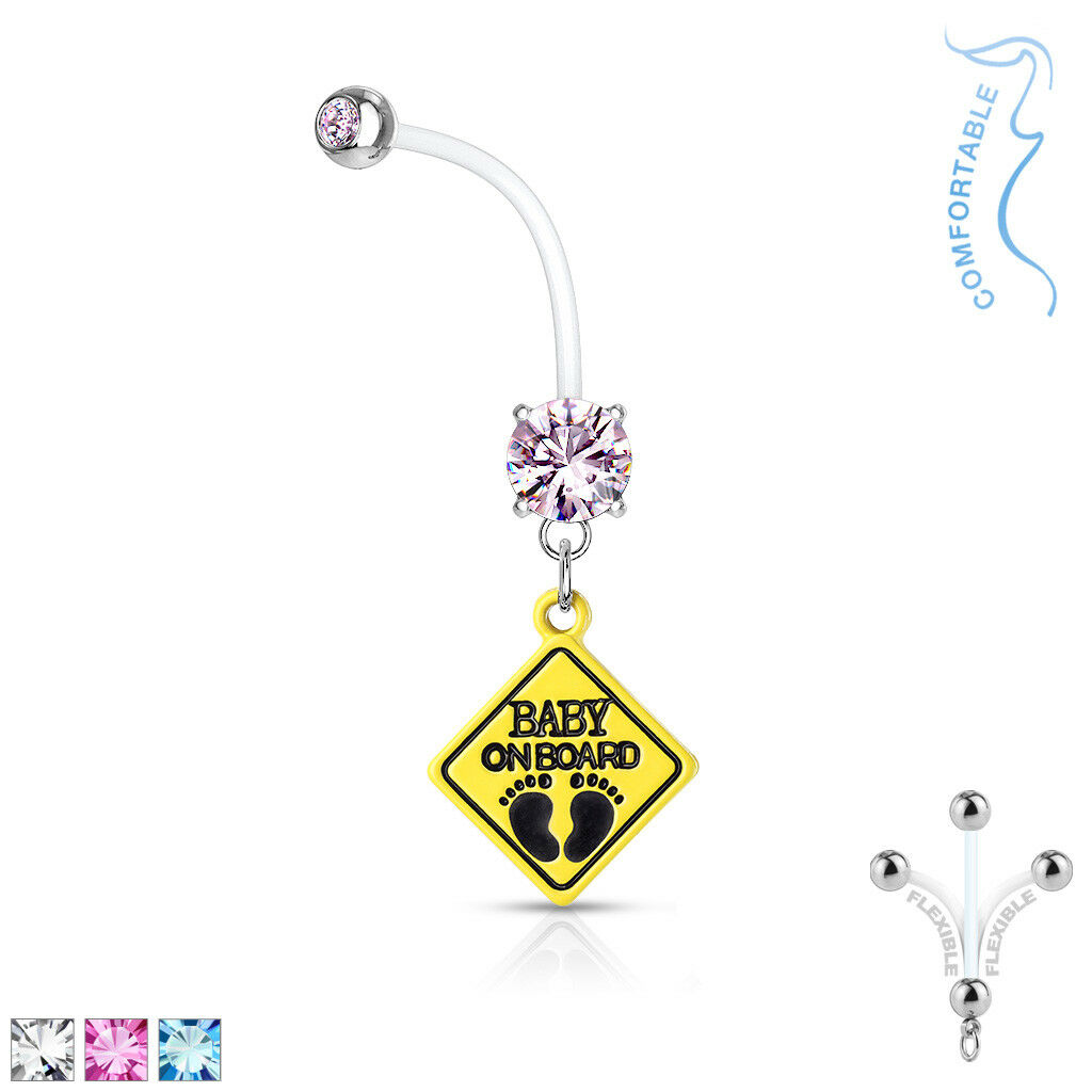 1pc Pregnancy Belly Ring BABY ON BOARD 1" Bio Flex Maternity Navel 14g