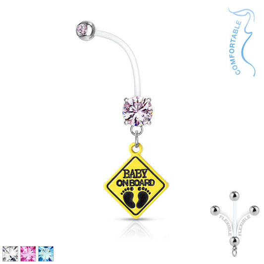 1pc Pregnancy Belly Ring BABY ON BOARD 1" Bio Flex Maternity Navel 14g