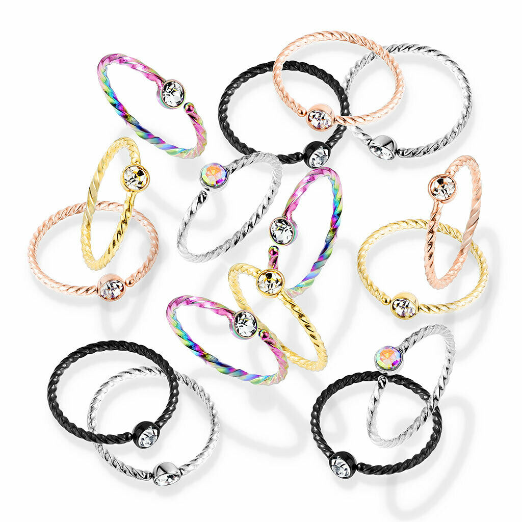 1pc Bendable Steel Twisted Rope Gem Nose Hoop Cartilage Ring Rook Daith Helix