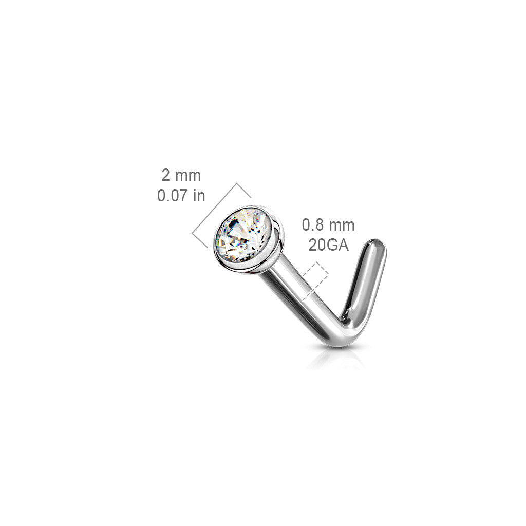 1pc Solid Implant Grade Titanium Grade 23 6AL4V-ELi L-Bend Bezel Gem Nose Ring