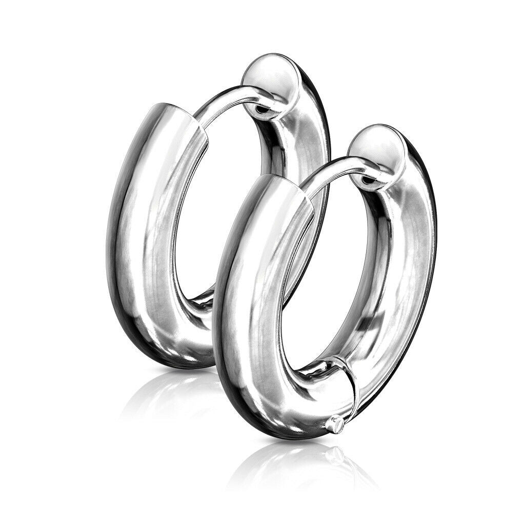 PAIR Stainless Steel Chunky Hoop Huggie Earrings 5mm Wide 20g Men or Women