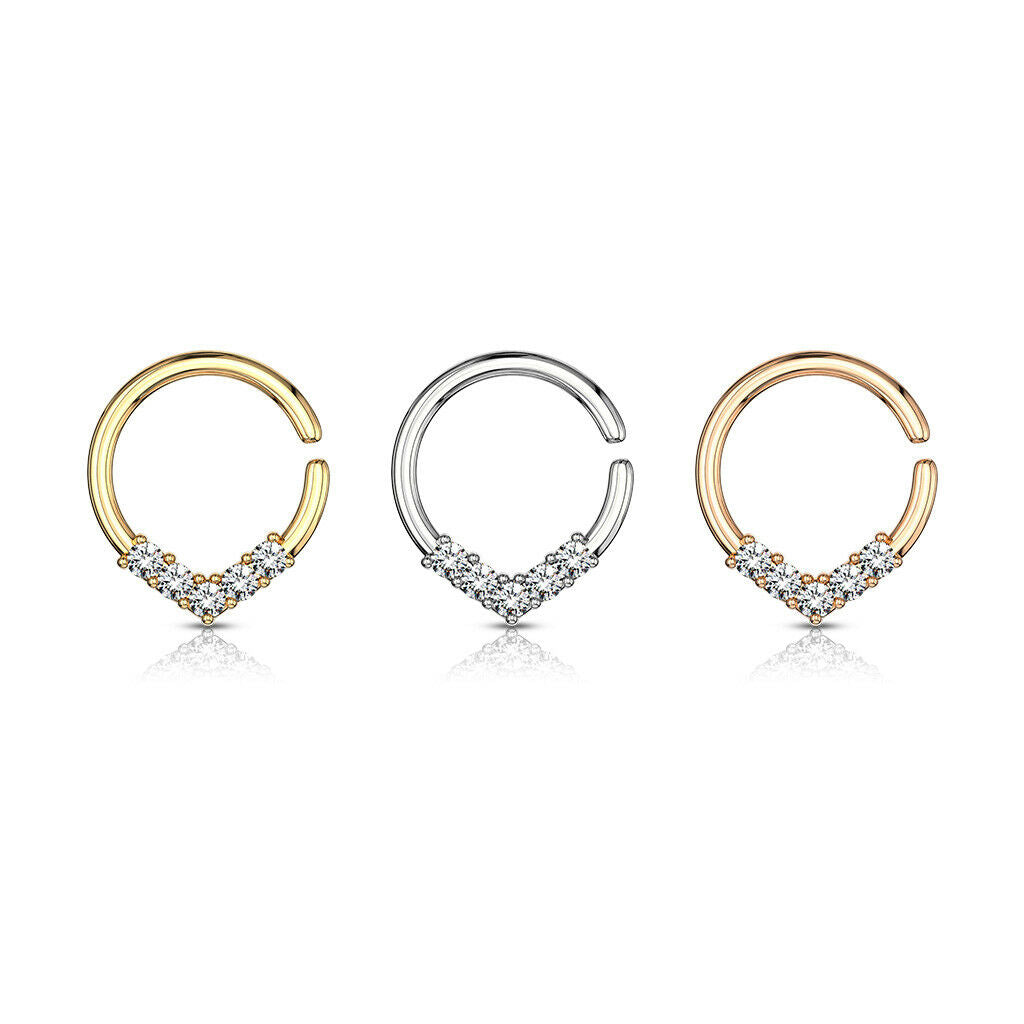 1pc V-Shaped CZ Gems Bendable Hoop Ring Septum Daith Rook Tragus Ear Cartilage