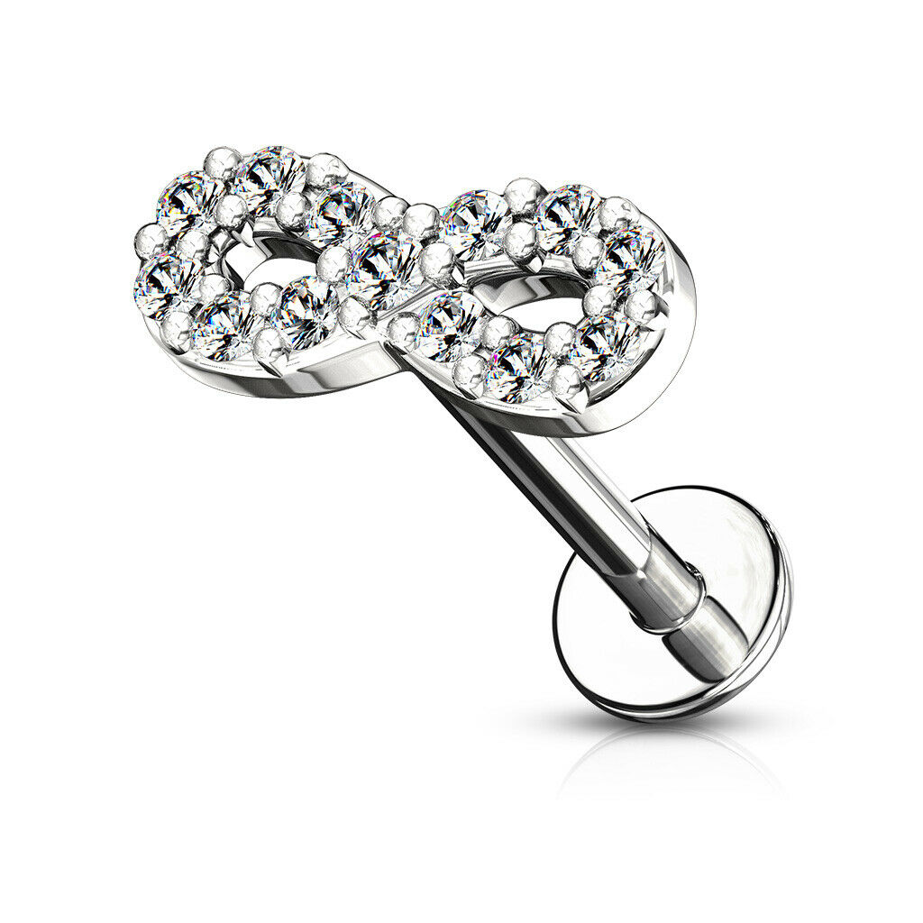 1pc CZ Infinity Symbol 16g Labret Internally Threaded Steel Monroe Tragus Helix