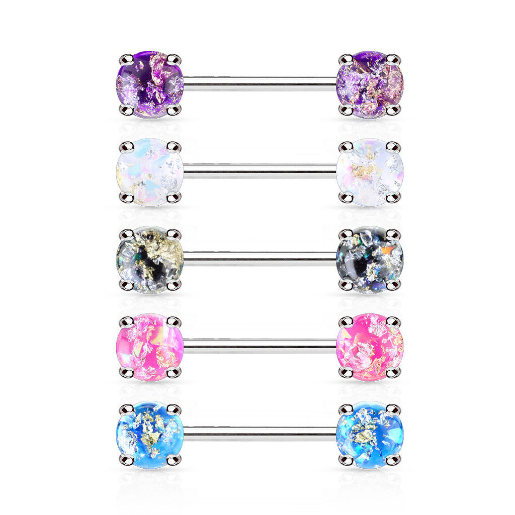 PAIR Lava Glitter Nipple Rings Shields 316L Surgical Steel Barbells Body Jewelry