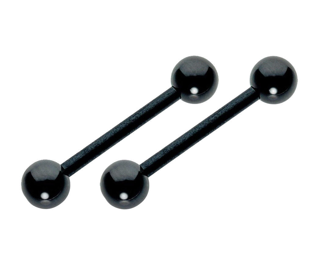 PAIR Black Titanium Nipple Barbells Tongue Rings 14g - choose your length