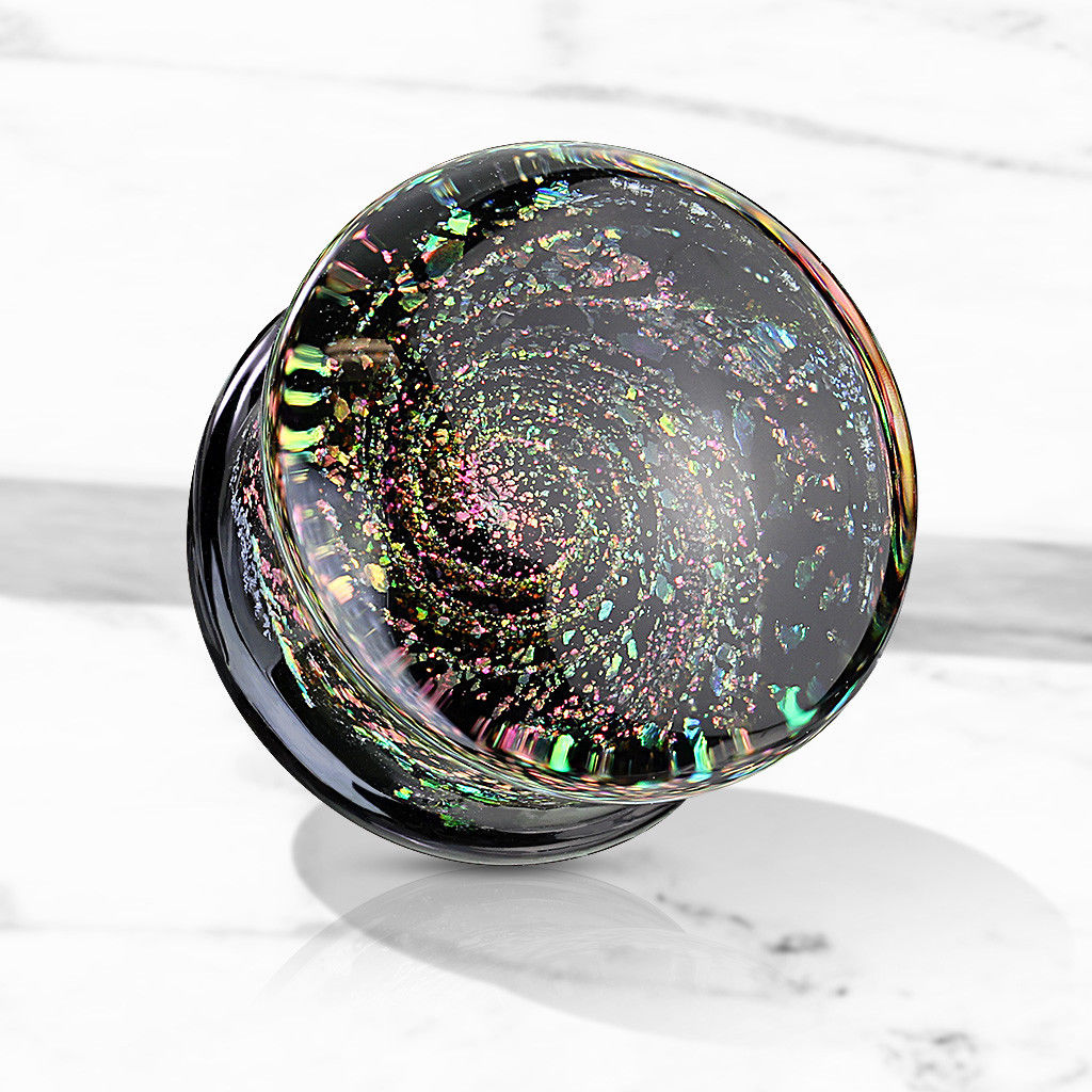 PAIR Sparkle Galaxy Design Pyrex Glass Double Flare Plugs
