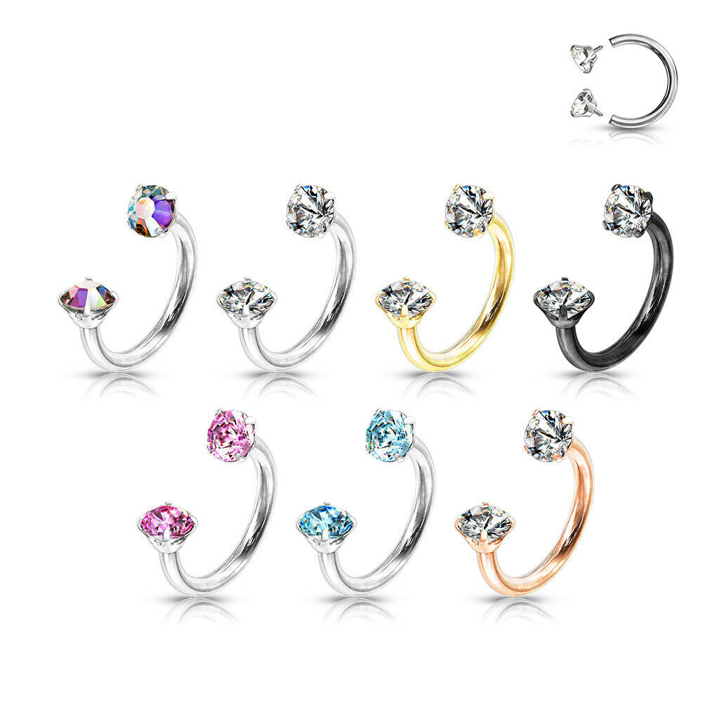 1pc Prong Set Gems Circular Barbell Horseshoe Lip Nipple Septum Ring 16g