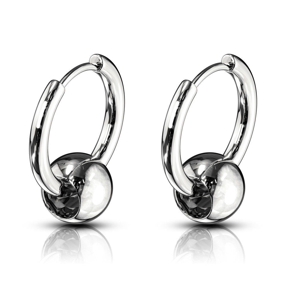 PAIR of 316L Stainless Steel Hinge Action 20g Captive Bead Ball Hoop Earrings