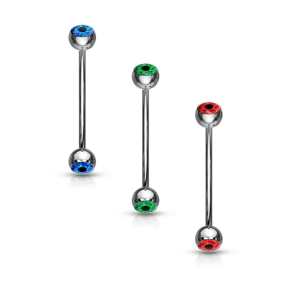 1pc Snake Eye Piercing Curved Barbell Tongue or Eyebrow Ring Eyeball Inlaid