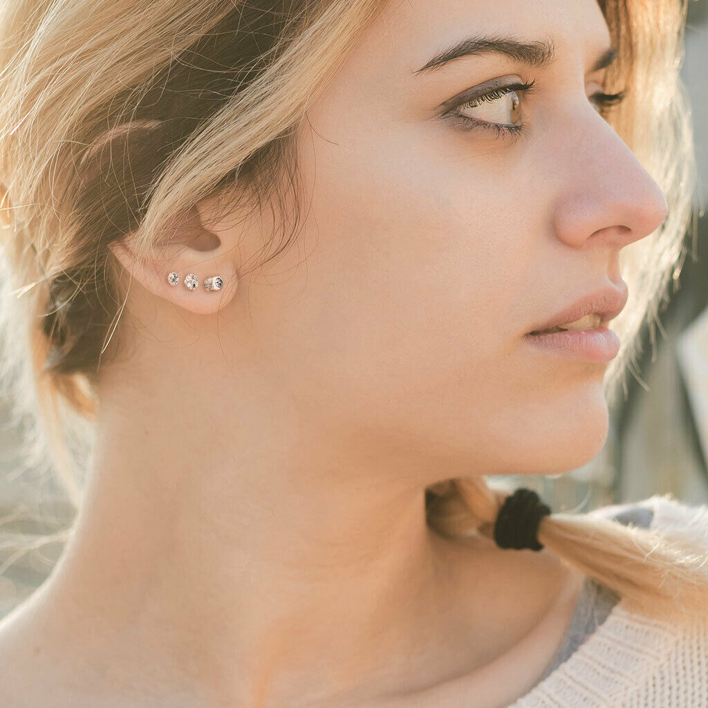 PAIR Prong Set CZ Gem Stud Rose Gold Earrings w/ Gem Centered Screw Back Steel