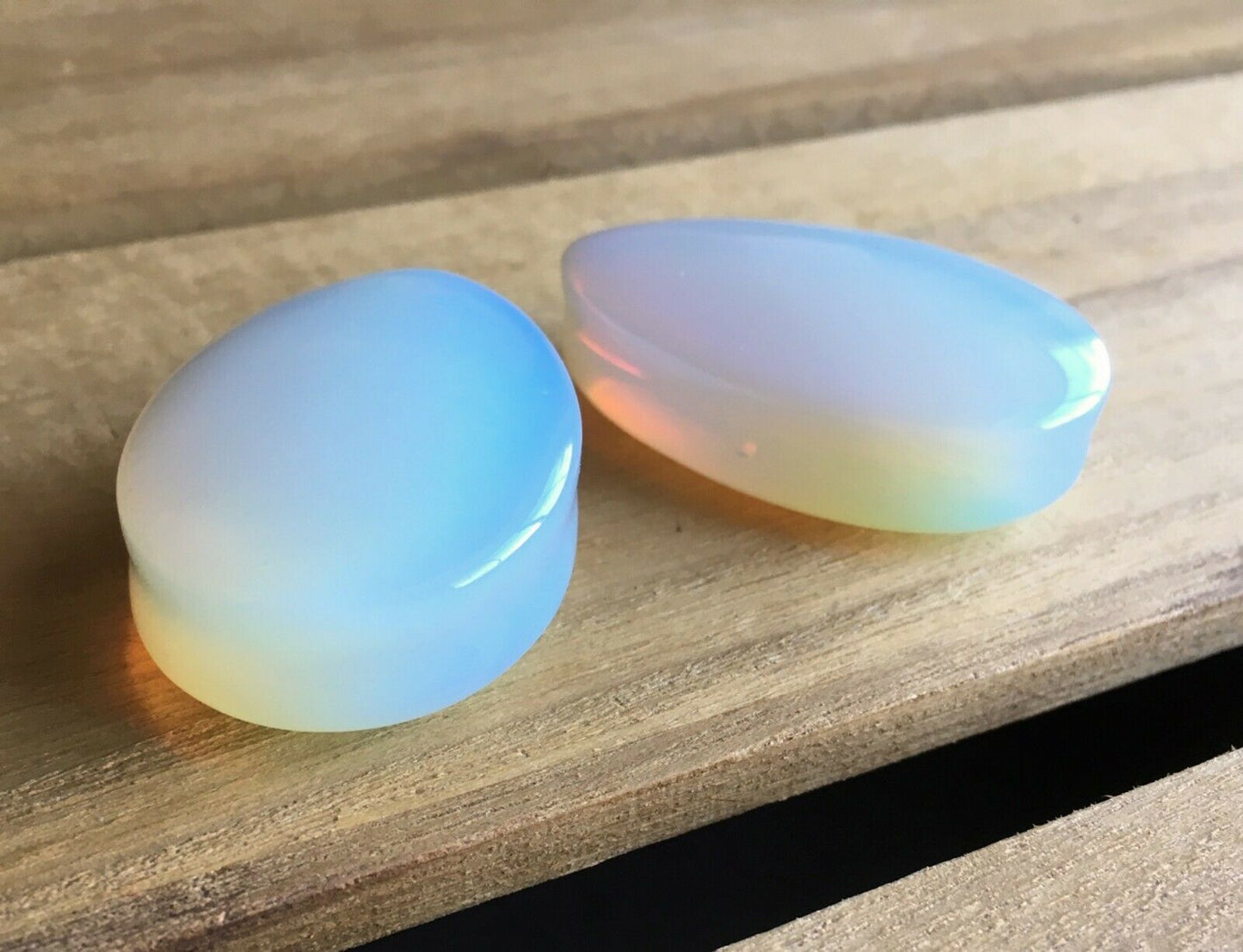 PAIR Teardrop Opalite Stone Plugs Opalescent Tear Drop Ear Piercing Gauge