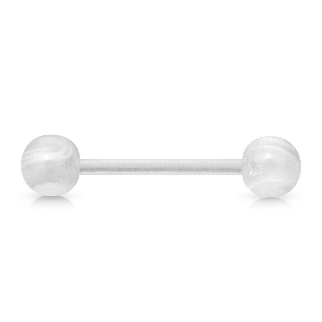 PAIR Flexible Barbell Nipple or Tongue Rings PTFE Marble Marbled NO METAL