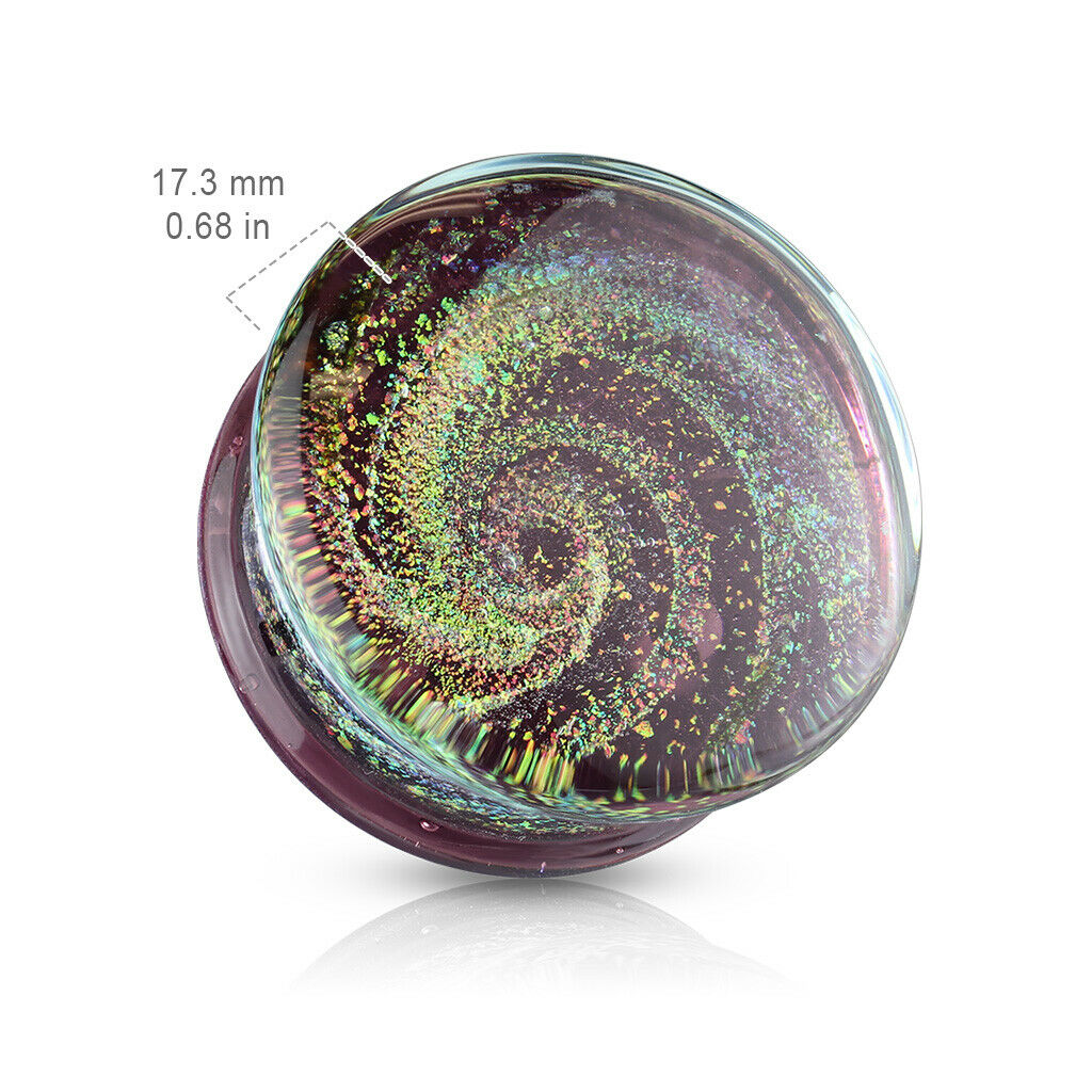 PAIR Purple Sparkle Galaxy Swirl Design Pyrex Glass Plugs Gauges Body Jewelry