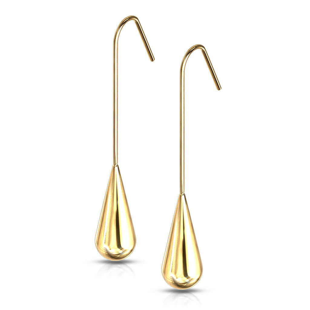 PAIR Long Tear Drop Dangle Earrings Hanging Hook Teardrop 20g Surgical Steel