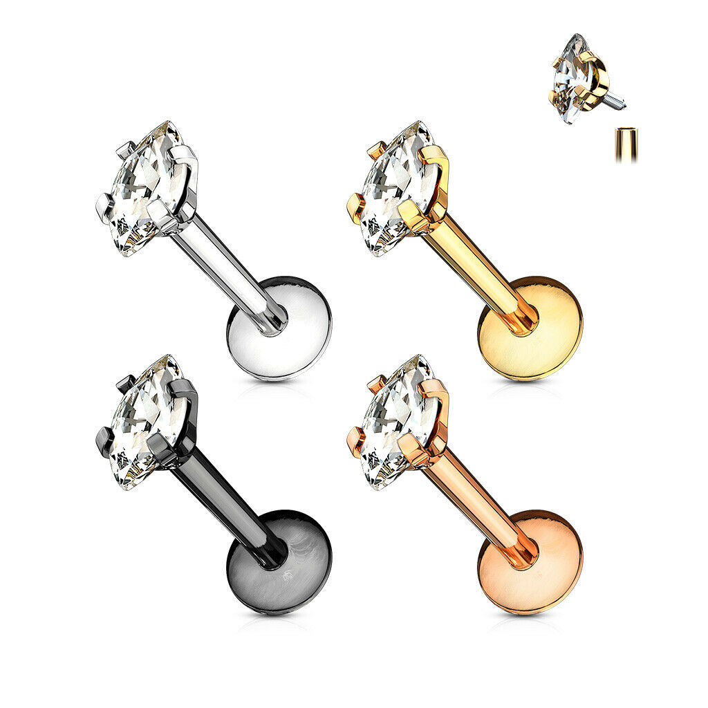 4pc Value Pack Prong Set Marquise Gem Labrets Cartilage Stud Internally Threaded