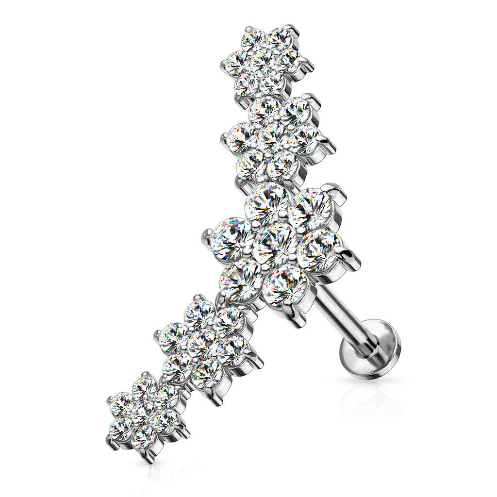 1pc Five CZ Gem Flowers 16g Labret Internally Threaded Steel Monroe Tragus Helix