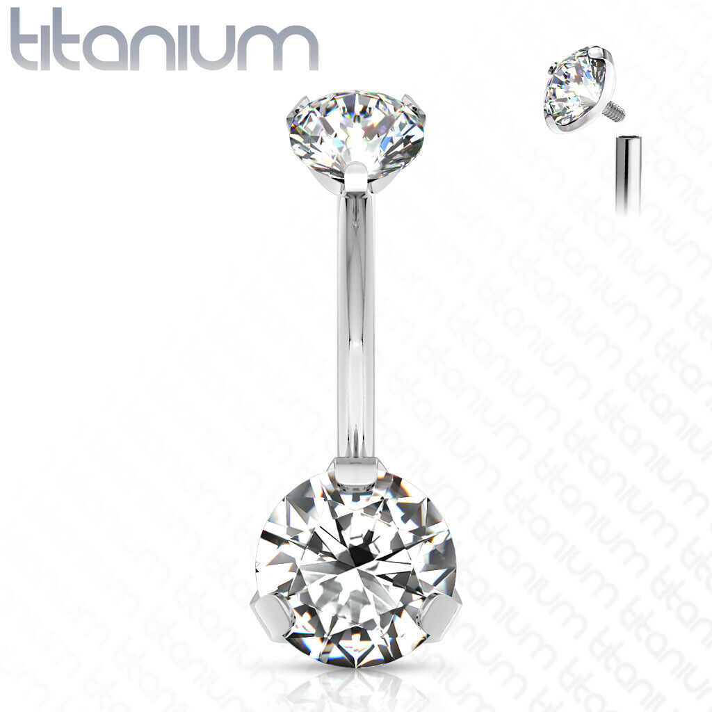 Solid Implant Grade Titanium Gem Belly Ring 14g Internally Threaded Navel Naval