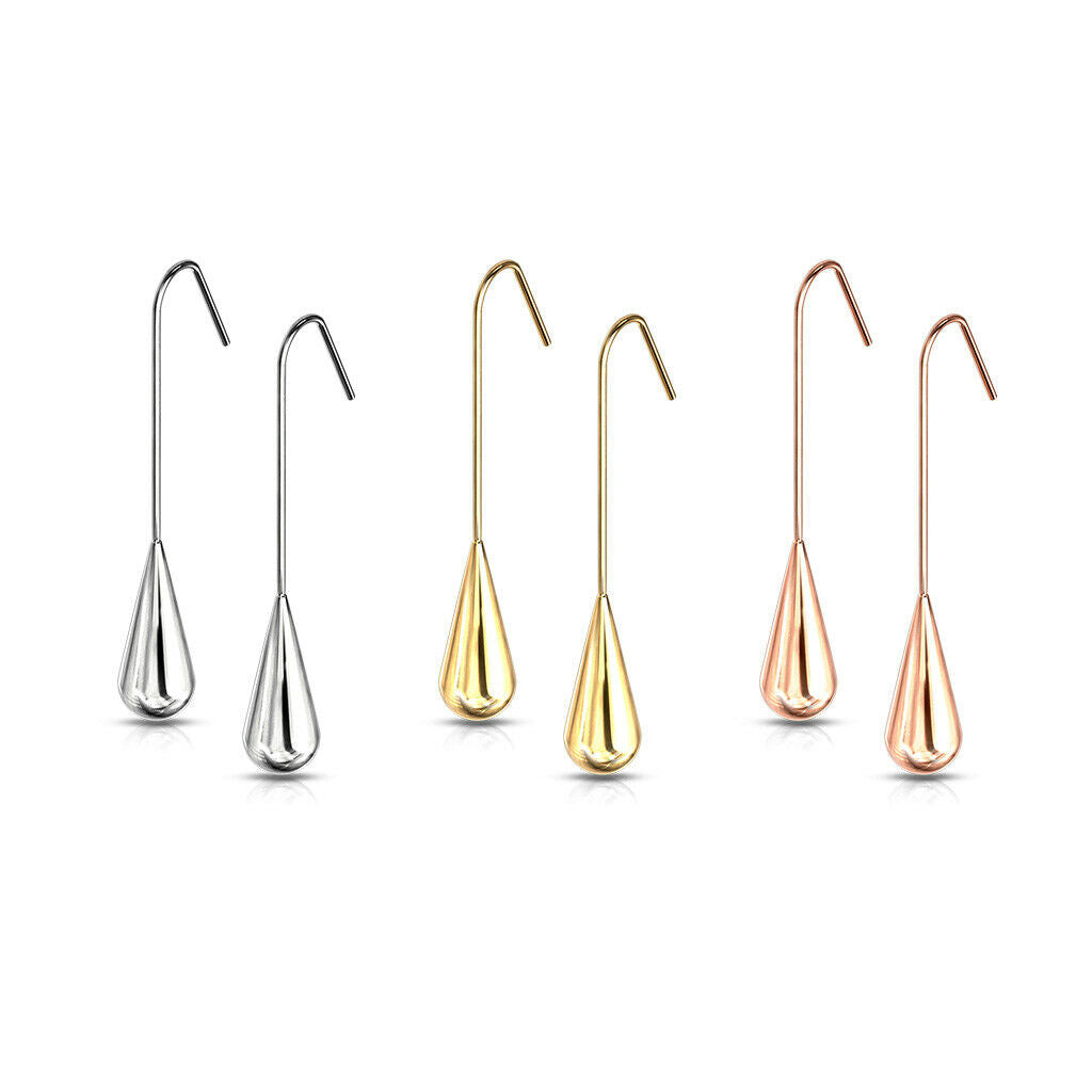 PAIR Long Tear Drop Dangle Earrings Hanging Hook Teardrop 20g Surgical Steel
