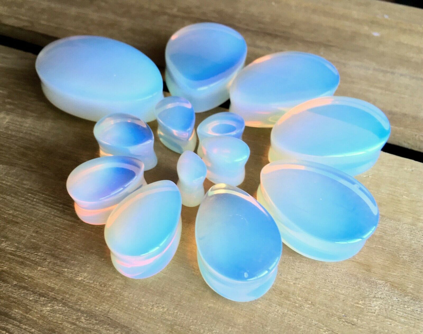 PAIR Teardrop Opalite Stone Plugs Opalescent Tear Drop Ear Piercing Gauge