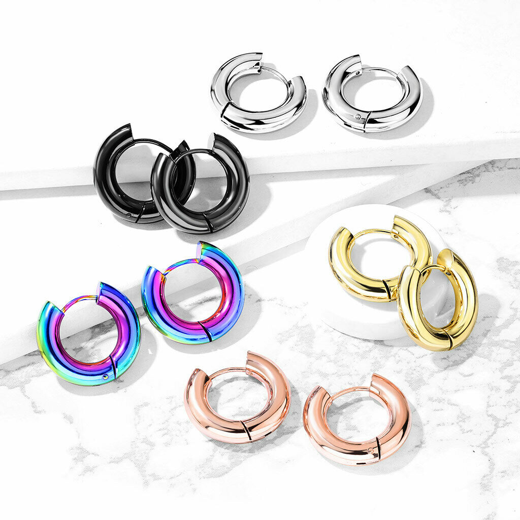 PAIR Stainless Steel Chunky Hoop Huggie Earrings 5mm Wide 20g Men or Women