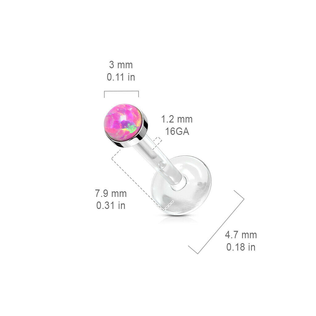 1pc Bioflex Opal Stone Labret Monroe Tragus Push-in Ear Cartilage Stud Bio Flex