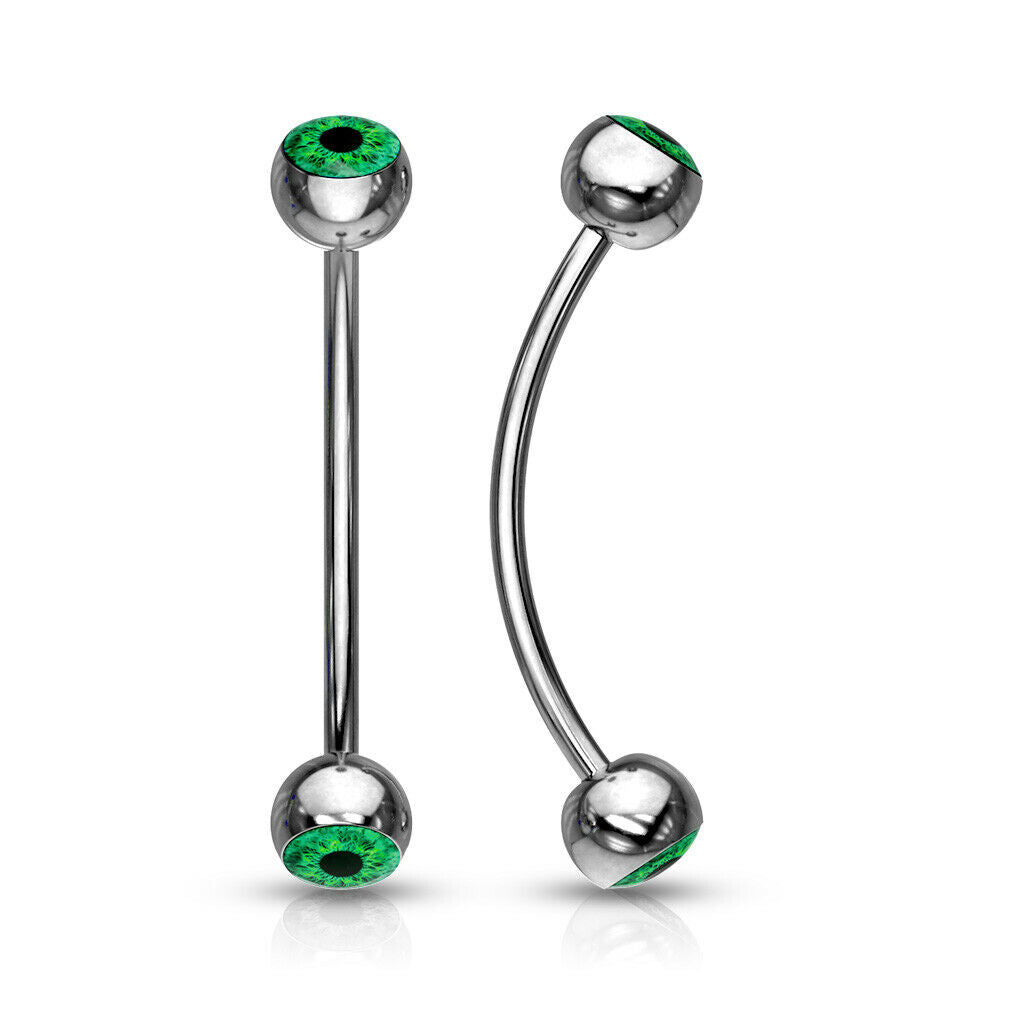 1pc Snake Eye Piercing Curved Barbell Tongue or Eyebrow Ring Eyeball Inlaid