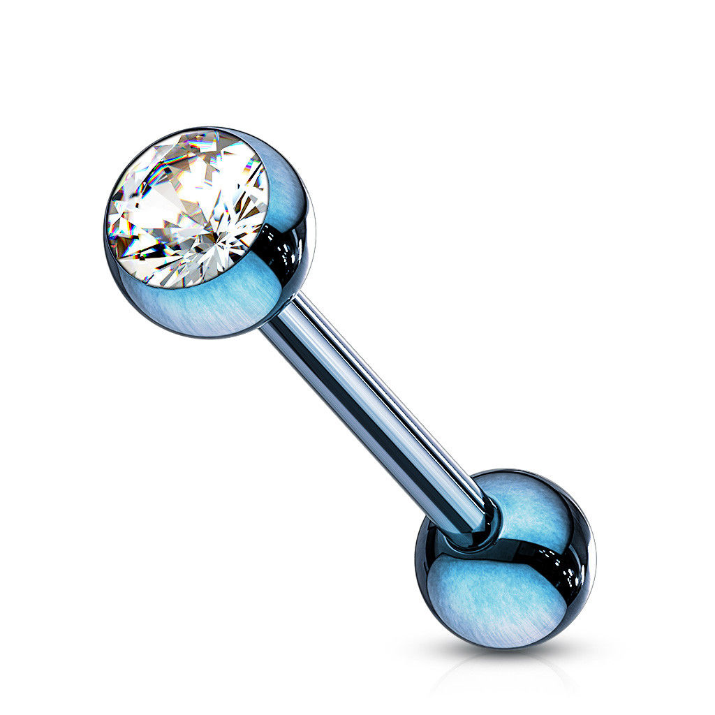 1pc PVD over Steel Tongue Ring w/ Bezel Set Gem
