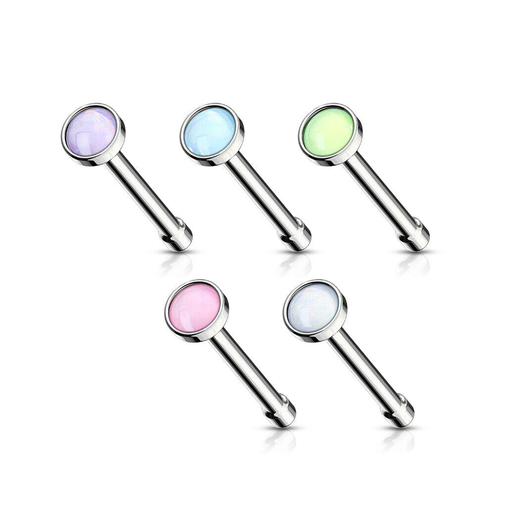5pcs Illuminating Stone 20g Nose Rings Studs Bones Surgical Steel Value Pack
