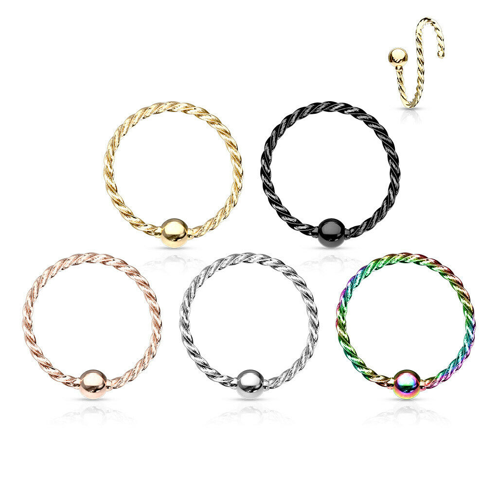 1pc Twisted Rope Fixed Ball Captive Bead Ring / Nose Hoop Cartilage Rook Helix