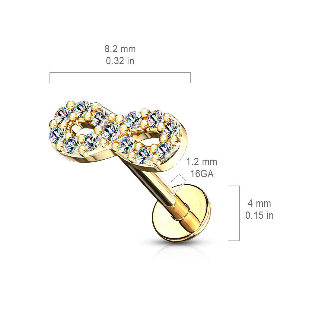 1pc CZ Infinity Symbol 16g Labret Internally Threaded Steel Monroe Tragus Helix