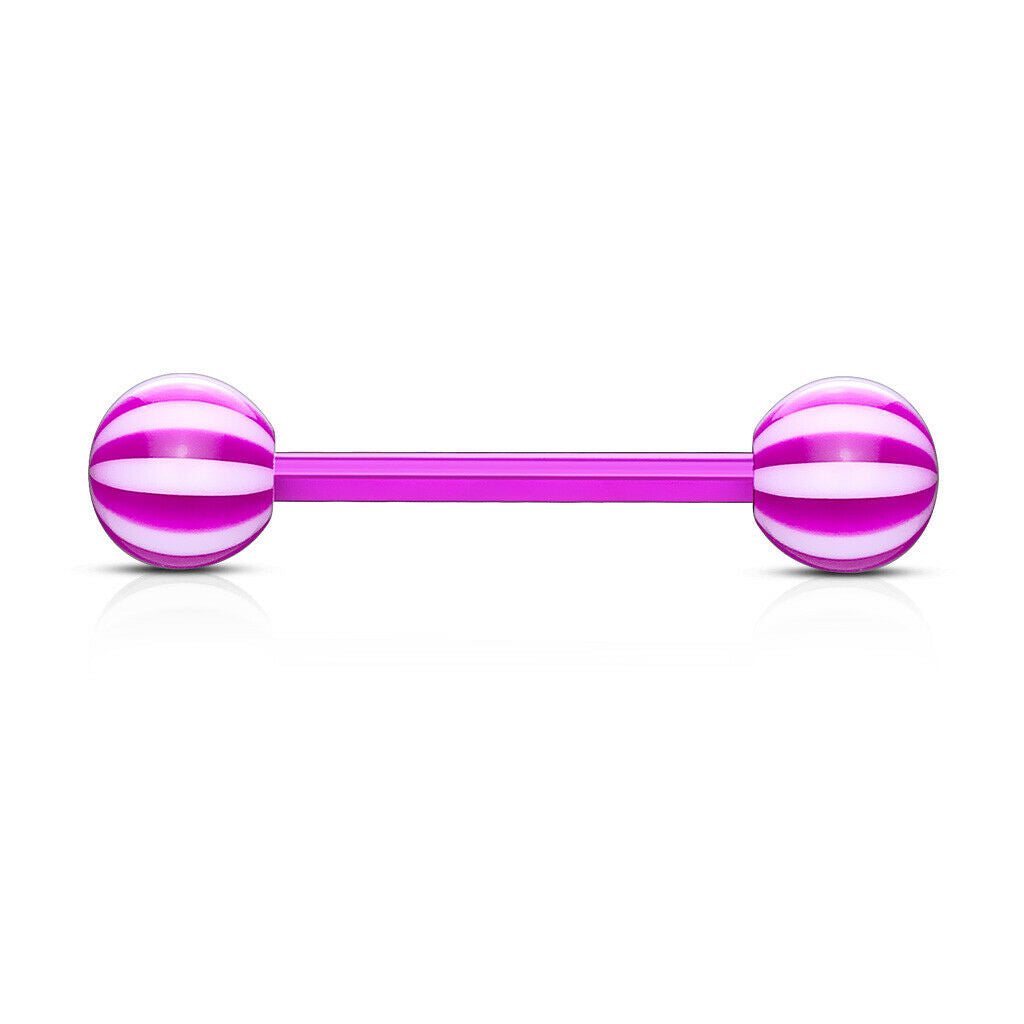 PAIR Flexible Barbell Nipple or Tongue Rings PTFE Candy Striped NO METAL