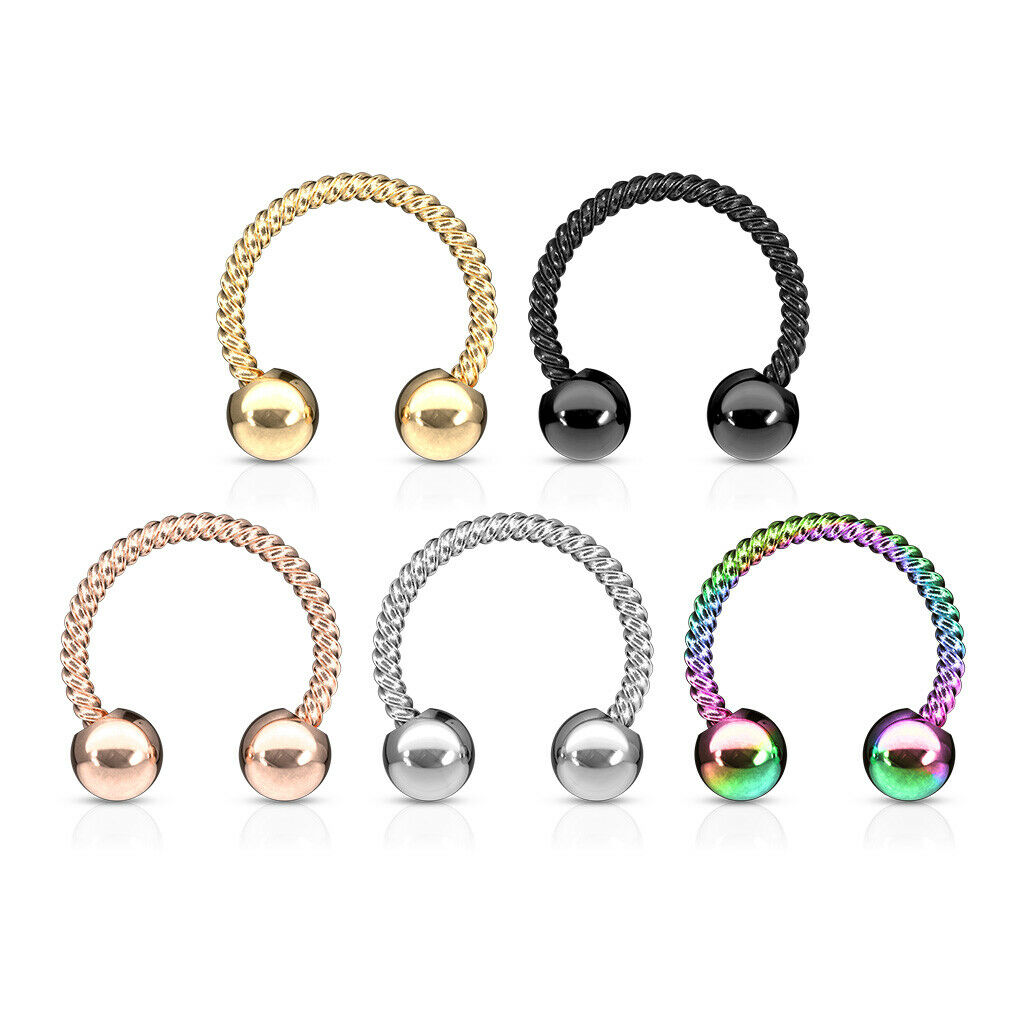 1pc Twisted Rope Style Circular Barbell Horseshoe Septum, Eyebrow, Nipple Ring