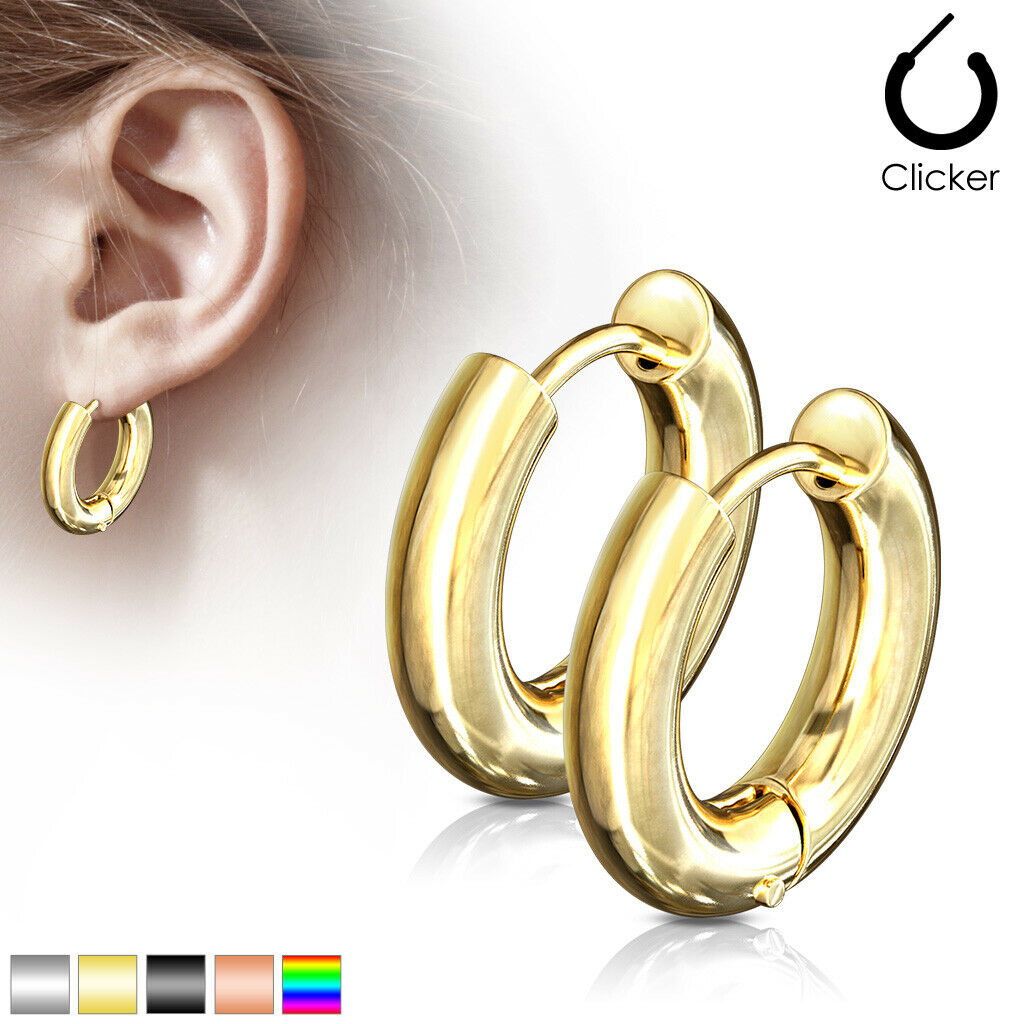 PAIR Stainless Steel Chunky Hoop Huggie Earrings 5mm Wide 20g Men or Women