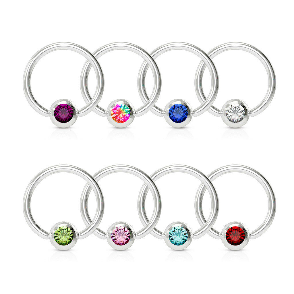 1pc Press-Fit Crystal Gem Captive Bead Ring Septum Nipple Ear Body Jewelry