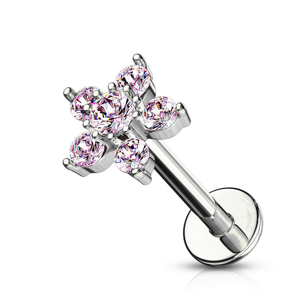 1pc Double Tier Gem Flower Labret 16g Internally Threaded Helix Tragus Cartilage