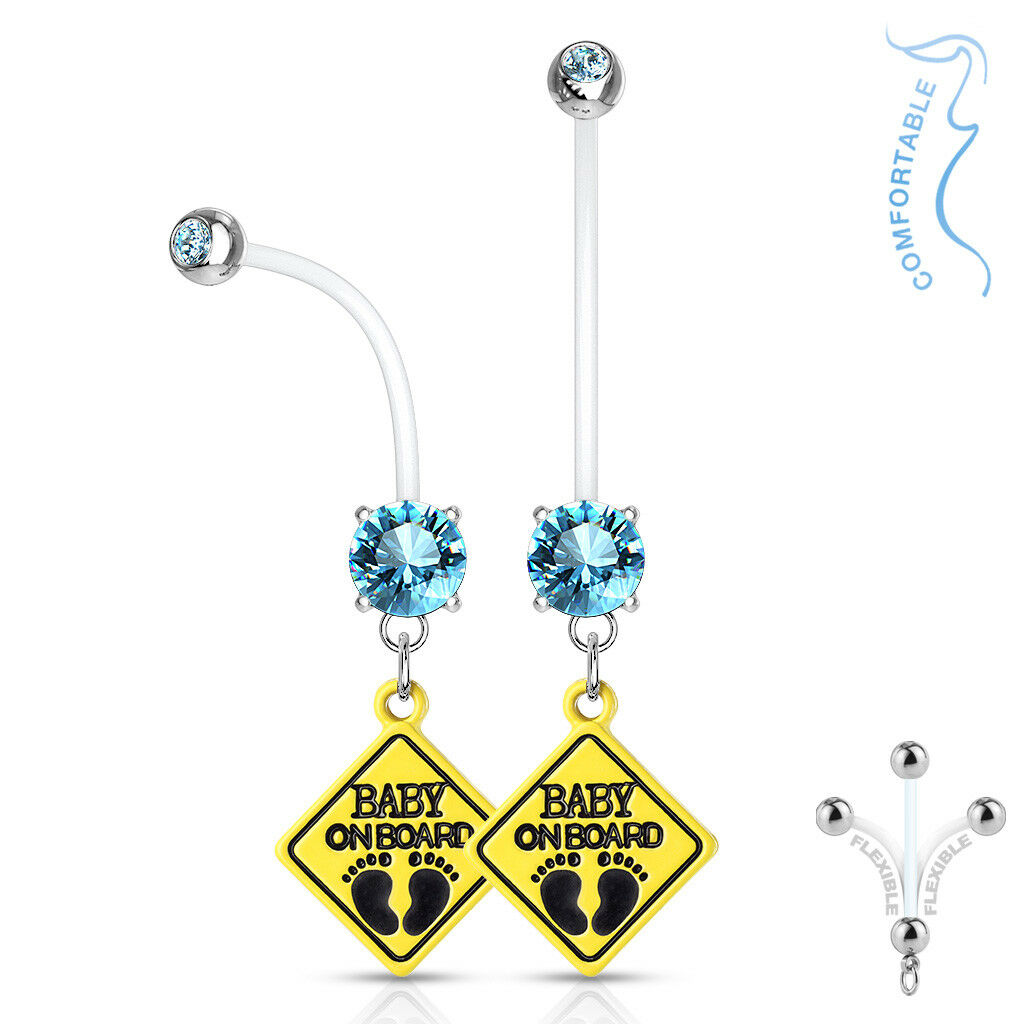 1pc Pregnancy Belly Ring BABY ON BOARD 1" Bio Flex Maternity Navel 14g