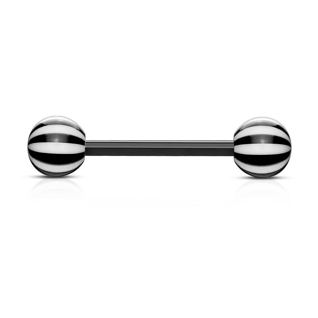 PAIR Flexible Barbell Nipple or Tongue Rings PTFE Candy Striped NO METAL