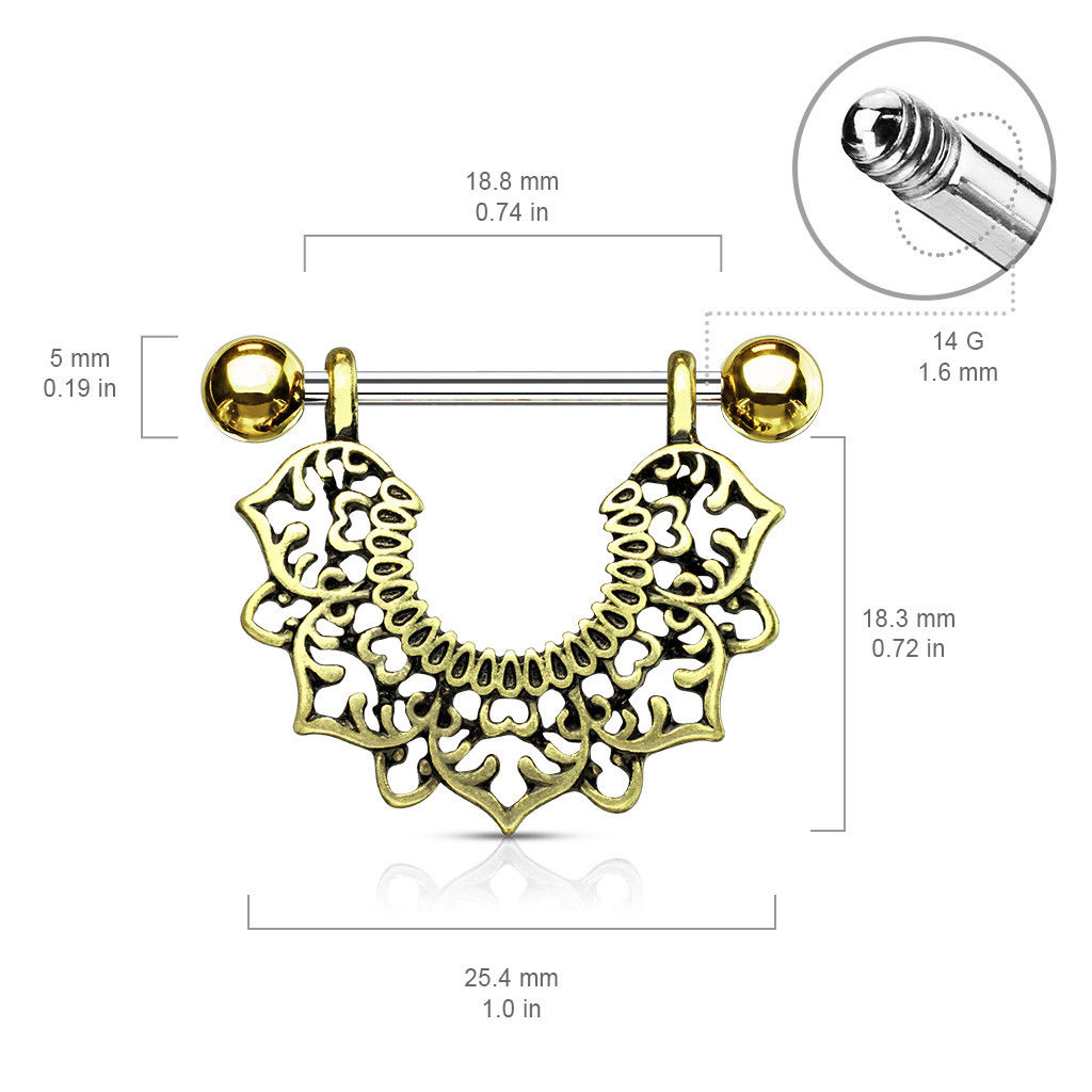 PAIR Filigree Flower Design Dangle Nipple Rings Shields