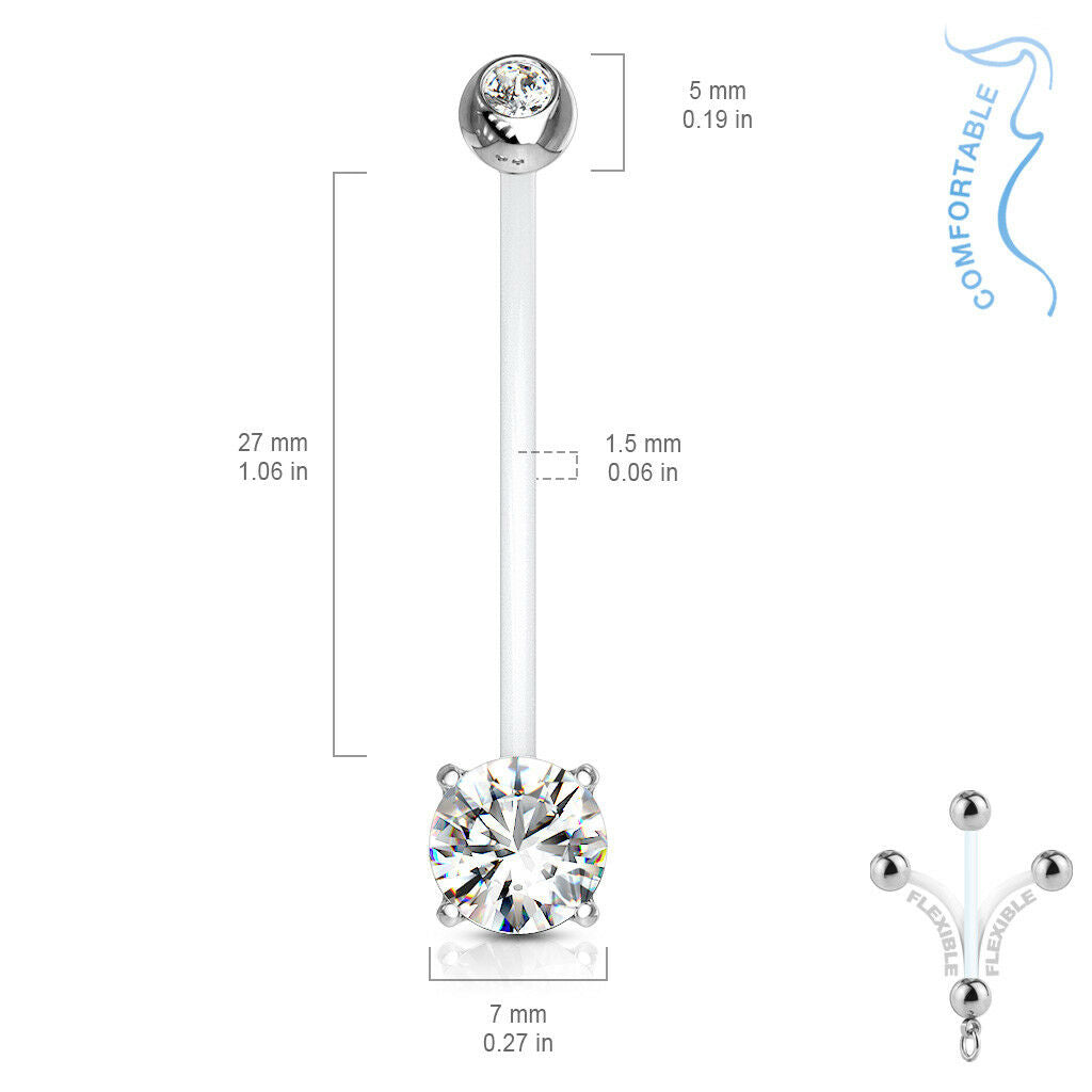 1pc Pregnancy Belly Ring CZ Gem Solitaire 1" Bio Flex Maternity Navel 14g