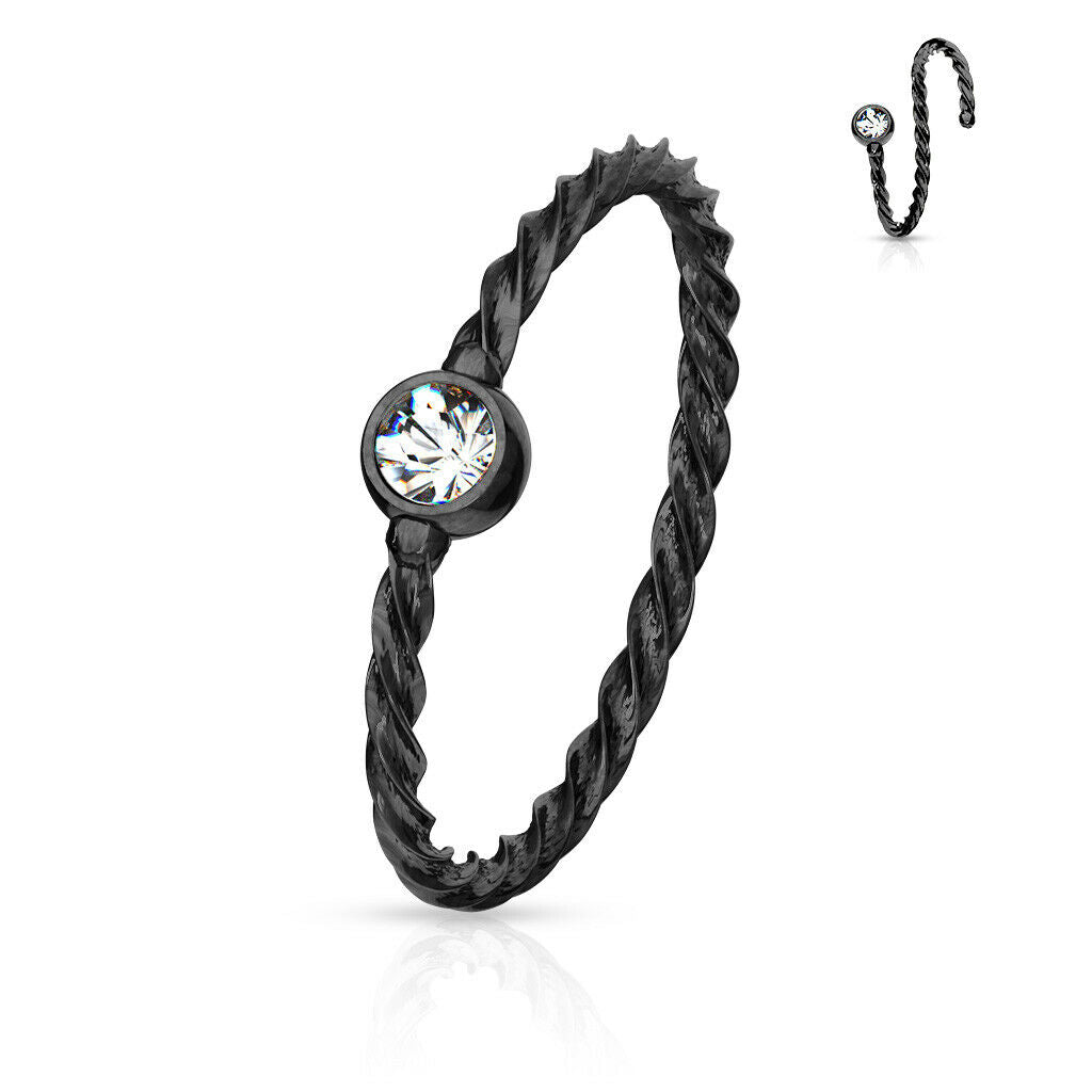 1pc Bendable Steel Twisted Rope Gem Nose Hoop Cartilage Ring Rook Daith Helix