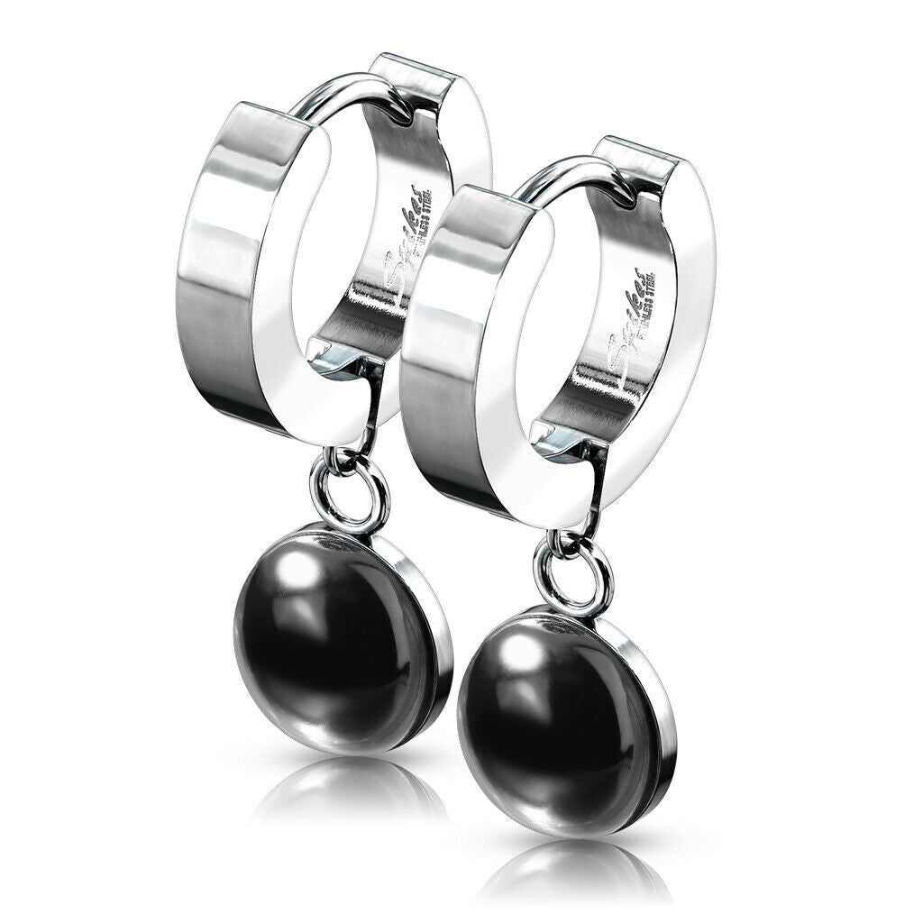 PAIR of Hinged Hoop Earrings Semi-Precious Stone Dangle 20g 316L Stainless Steel